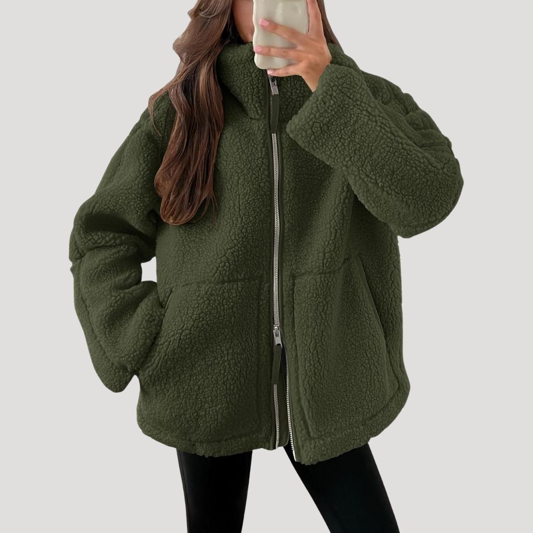 Dam teddy jacket fleece vinterjacka med dragkedja för kalla dagar
