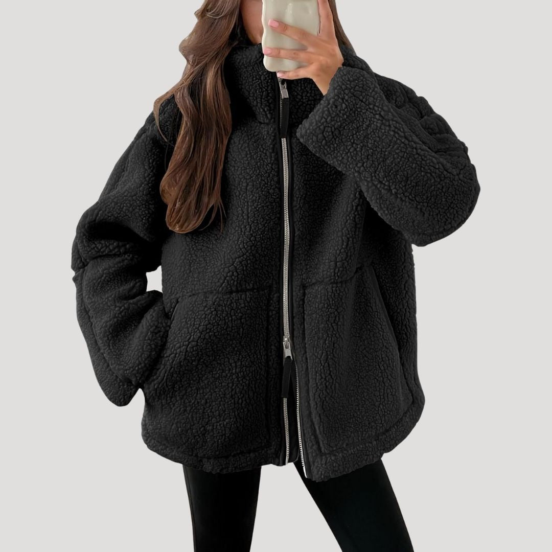 Dam teddy jacket fleece vinterjacka med dragkedja för kalla dagar