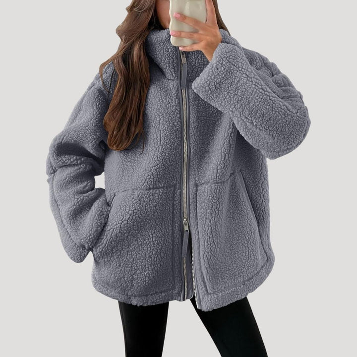 Dam teddy jacket fleece vinterjacka med dragkedja för kalla dagar