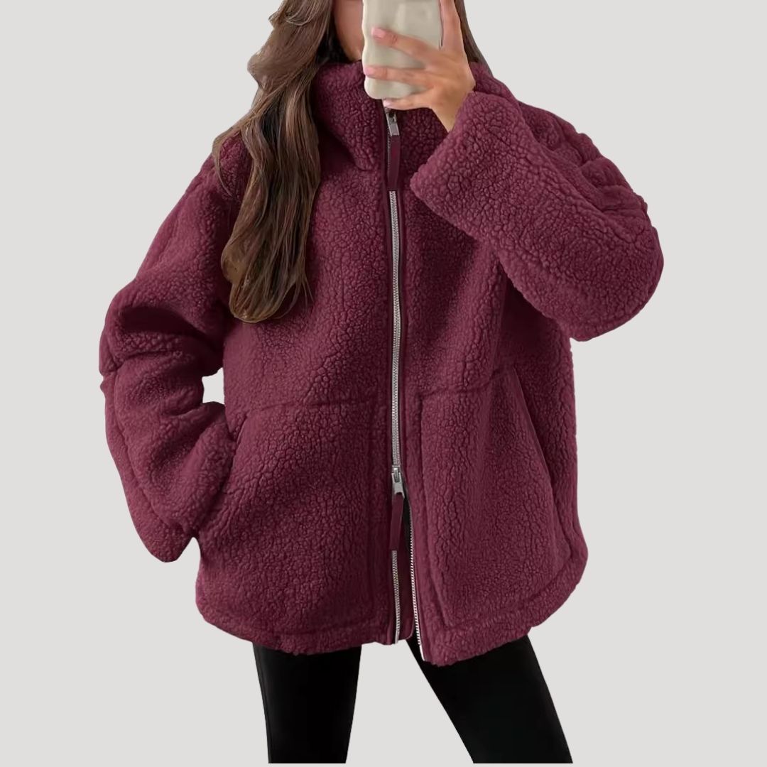 Dam teddy jacket fleece vinterjacka med dragkedja för kalla dagar