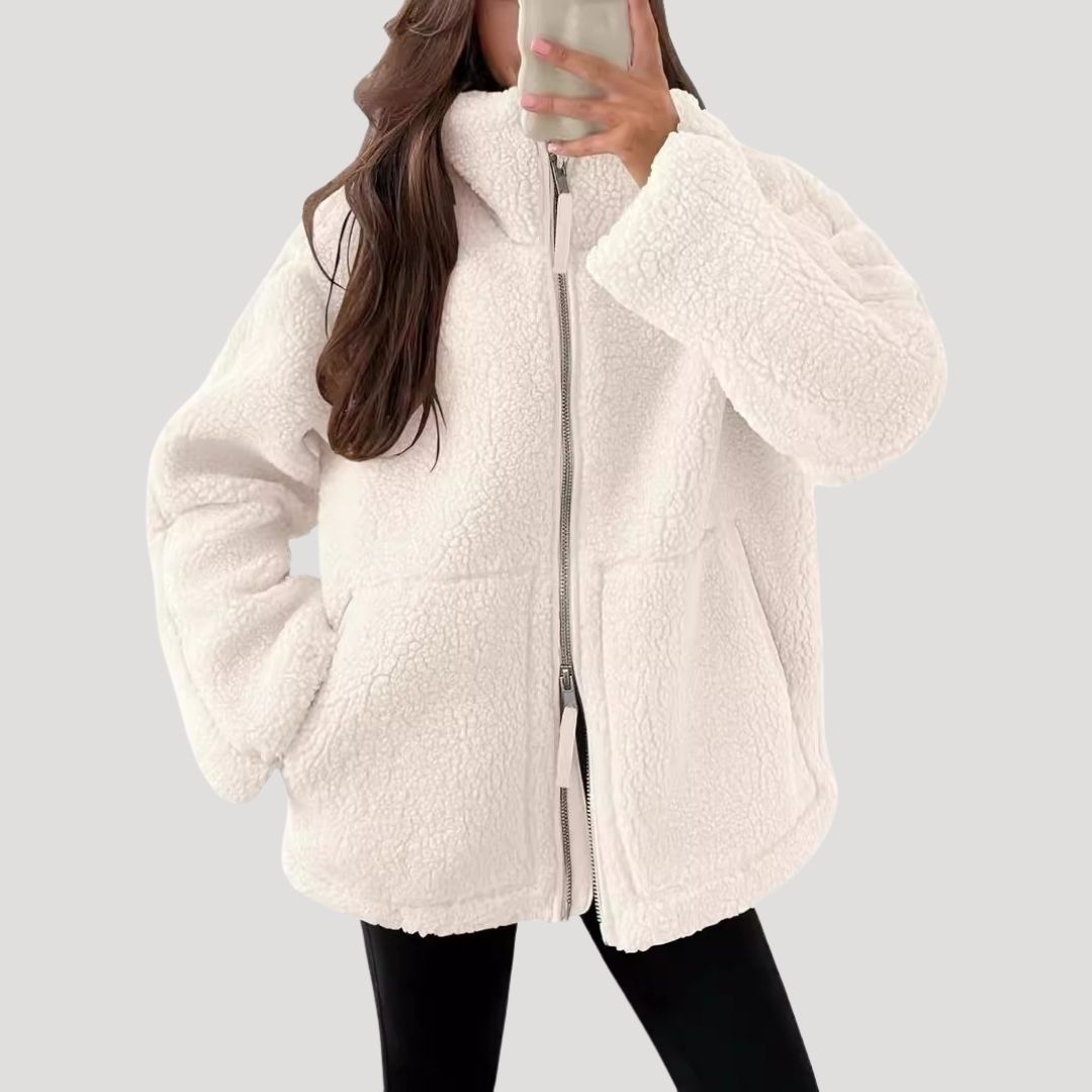 Dam teddy jacket fleece vinterjacka med dragkedja för kalla dagar