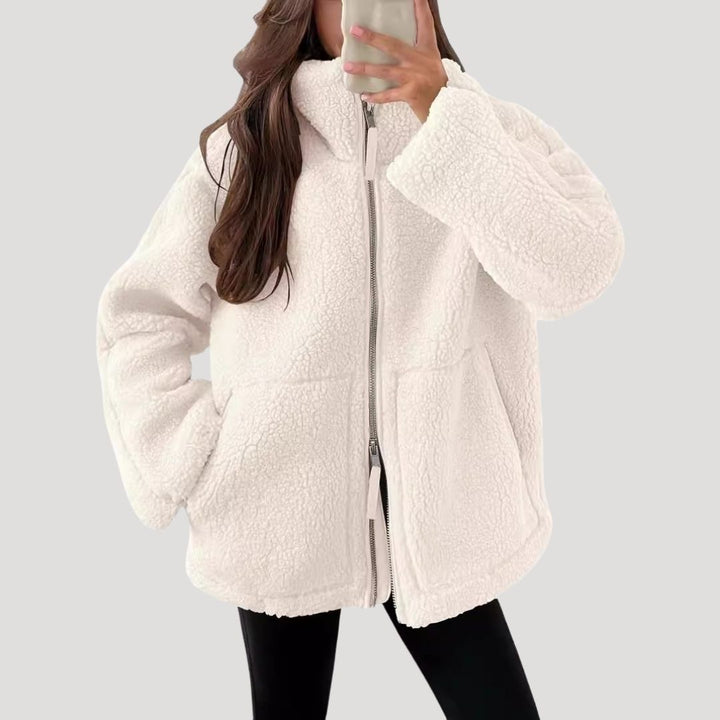 Dam teddy jacket fleece vinterjacka med dragkedja för kalla dagar