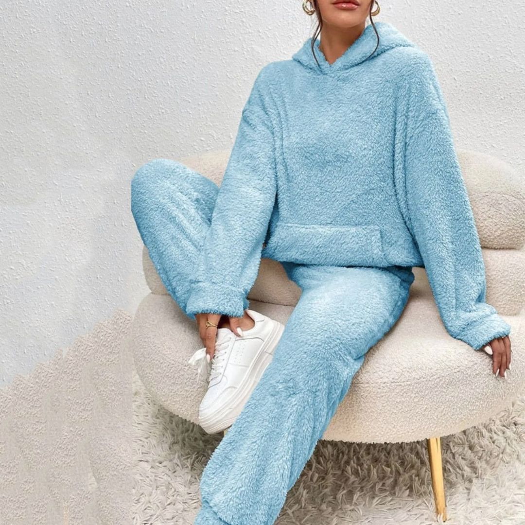 Dam fleece mjukisset tröja och byxor mysdress