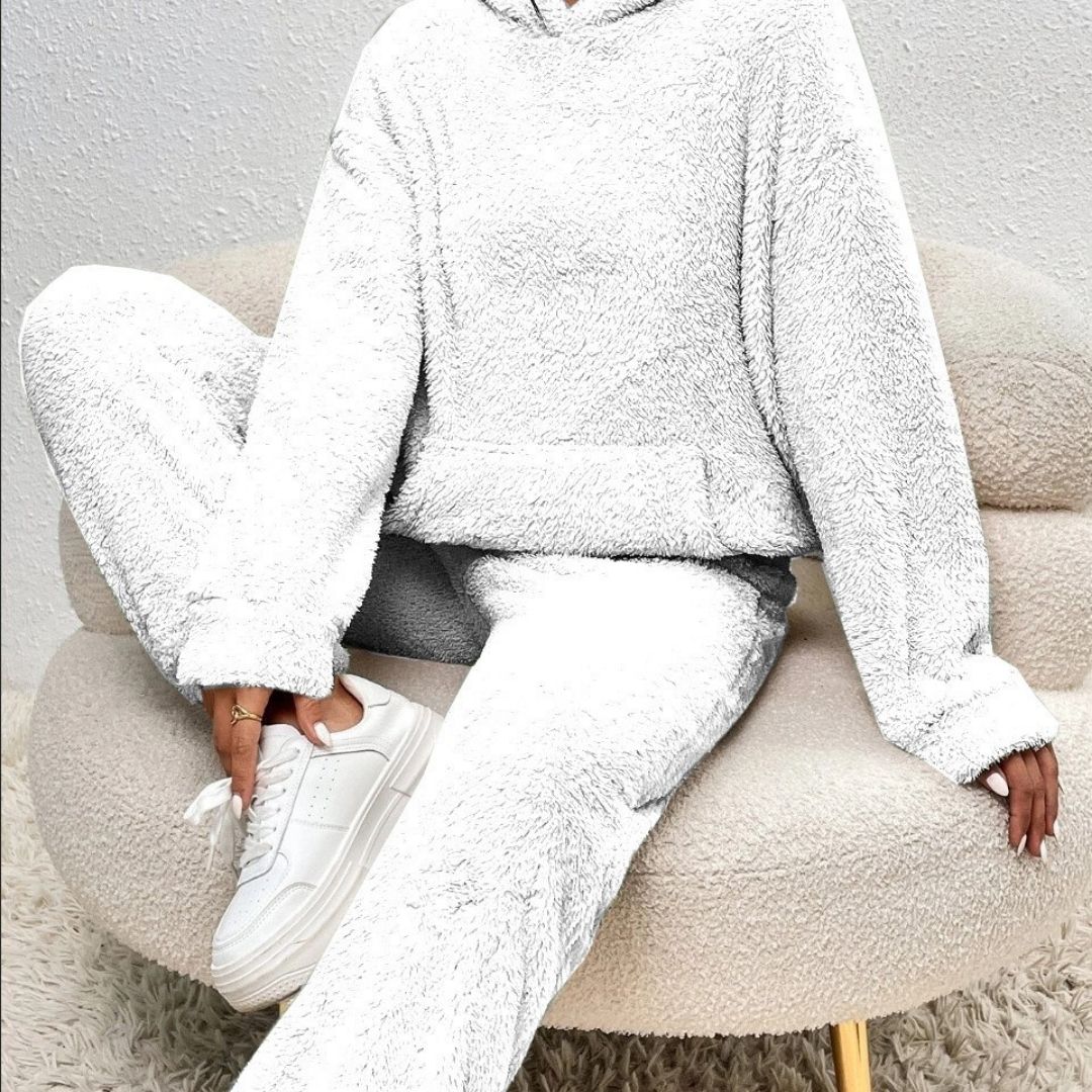 Dam fleece mjukisset tröja och byxor mysdress