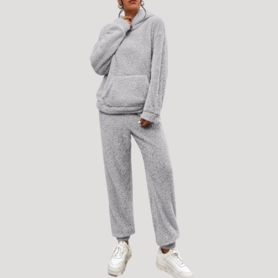 Dam fleece mjukisset tröja och byxor mysdress
