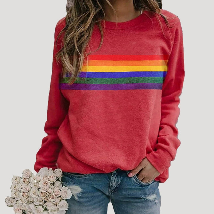 Dam regnbågsrandig långärmad tröja pullover