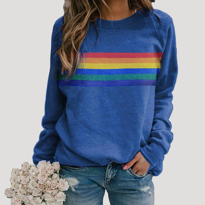 Dam regnbågsrandig långärmad tröja pullover