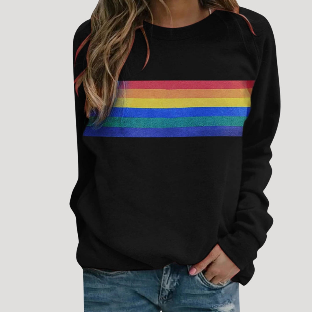 Dam regnbågsrandig långärmad tröja pullover