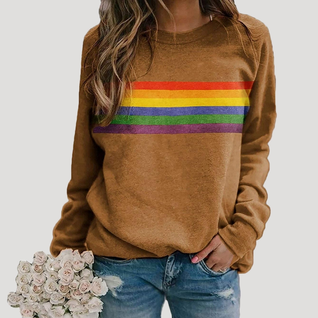 Dam regnbågsrandig långärmad tröja pullover