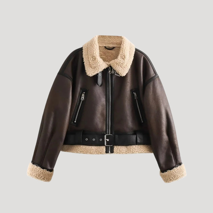Dam teddy jacket fodrad vinterjacka i konstläder för kalla dagar