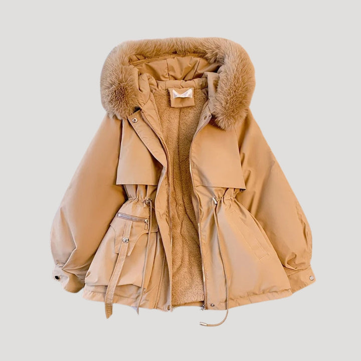 Dam jackor vinterparka med faux päls och justerbar midja