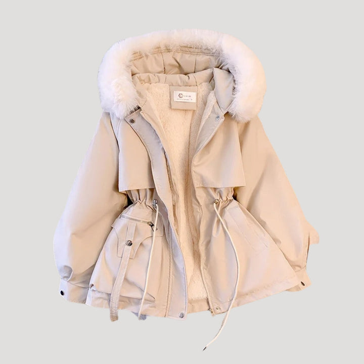 Dam jackor vinterparka med faux päls och justerbar midja