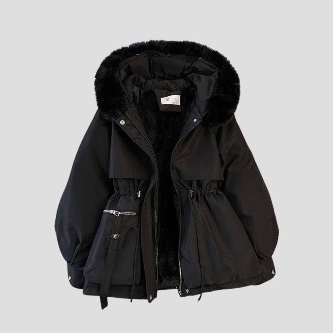 Dam jackor vinterparka med faux päls och justerbar midja