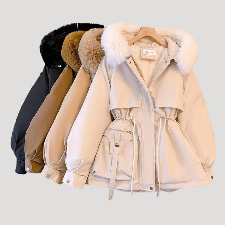 Dam jackor vinterparka med faux päls och justerbar midja