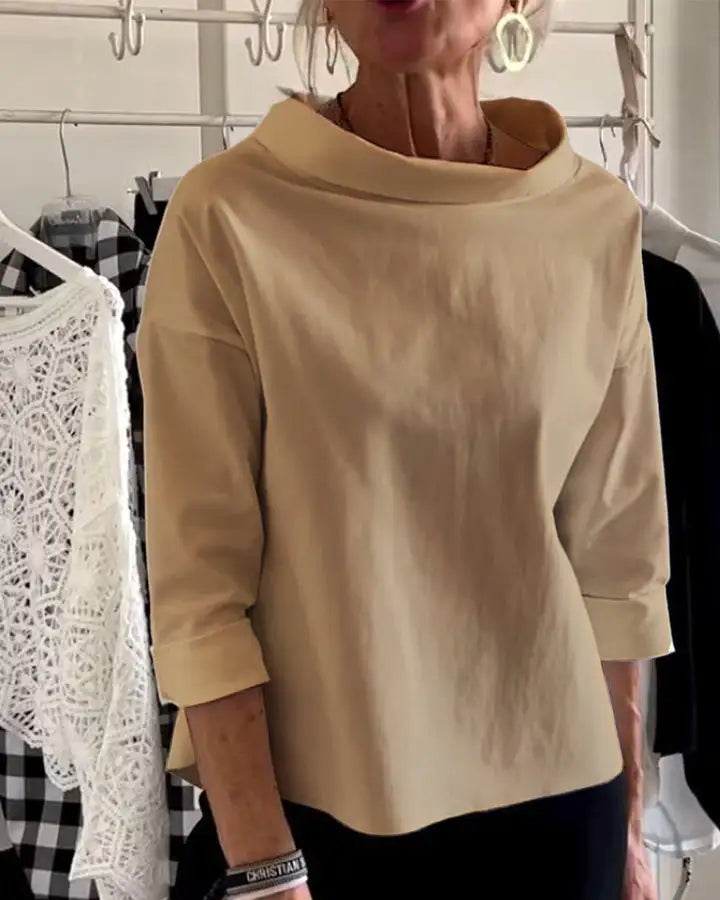 Damblus | Hög hals | Löst sittande | Långärmad topp | Damkläder