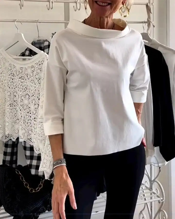 Damblus | Hög hals | Löst sittande | Långärmad topp | Damkläder