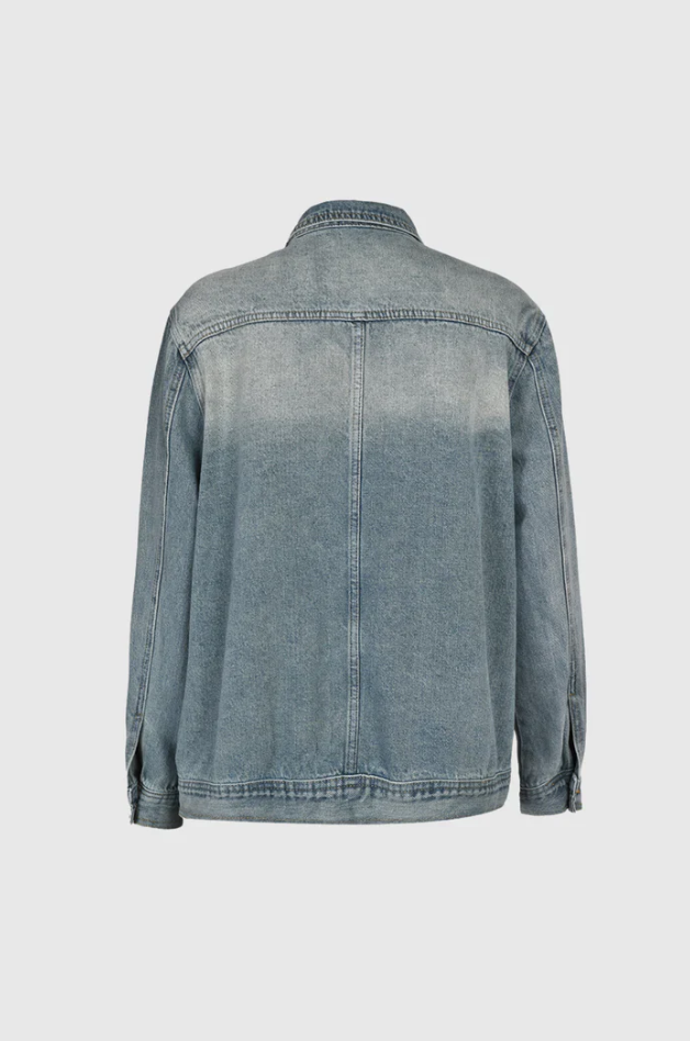 Damernas Oversized Denimjacka med Hög Krage och Asymmetrisk Design