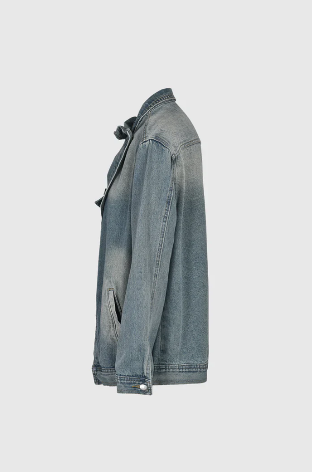 Damernas Oversized Denimjacka med Hög Krage och Asymmetrisk Design