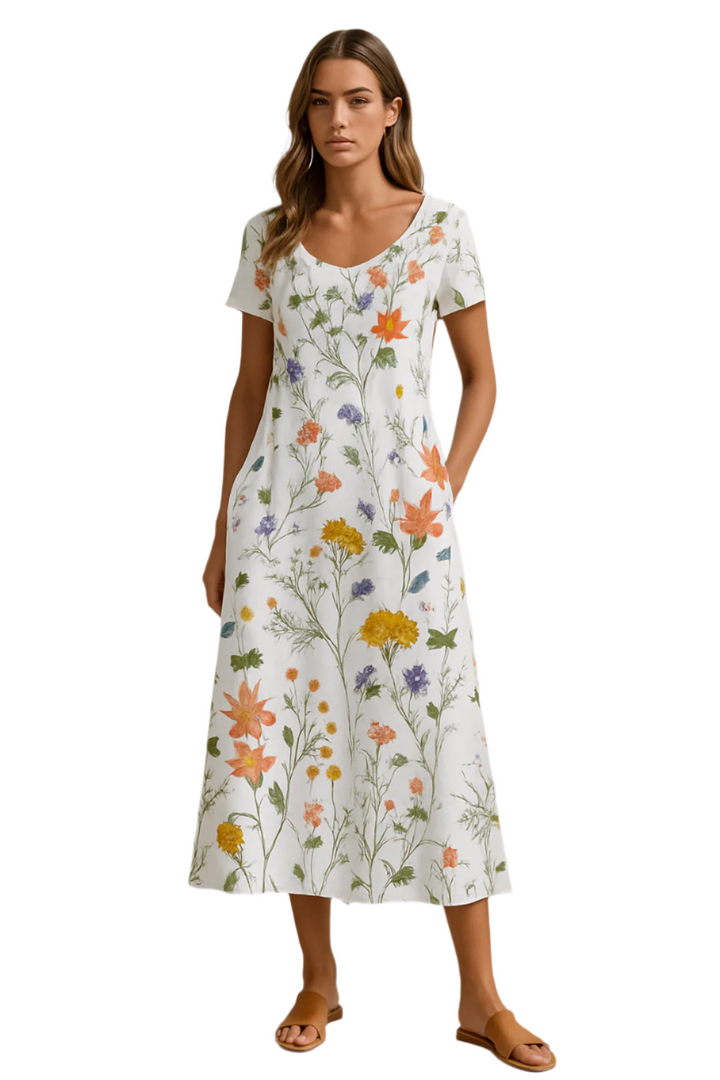 Damernas Sommar Klänning Kort Ärmar Blommönster