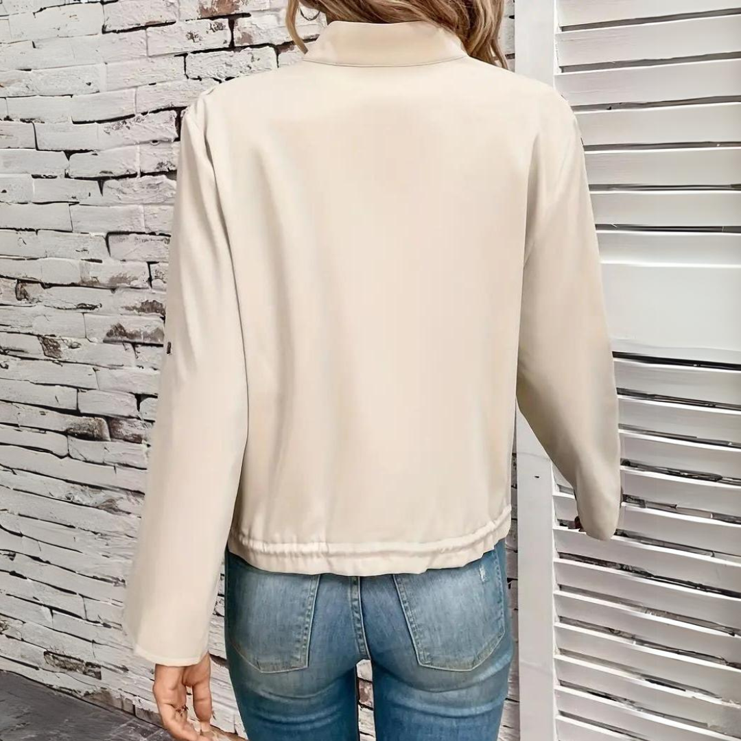 Damjacka - Beige lättviktsjacka med dragkedja för hösten