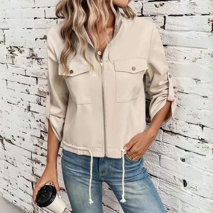 Damjacka - Beige lättviktsjacka med dragkedja för hösten