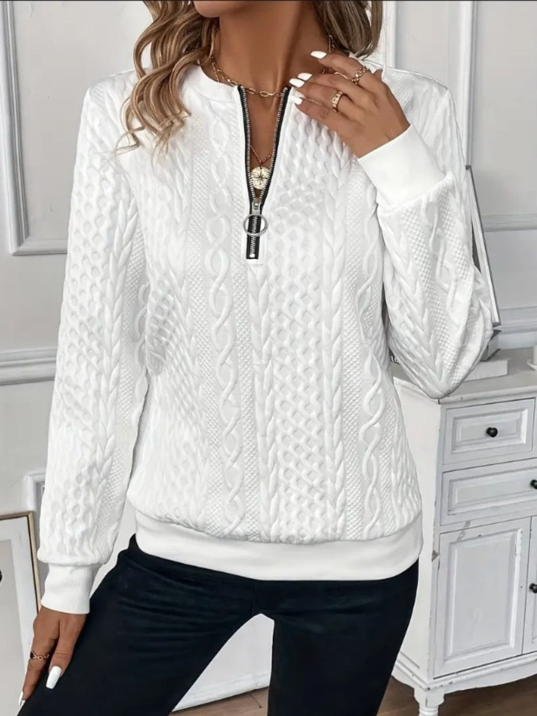 Damer Halv Dragkedja Sweatshirt med Textur - Stilfull Bekvämlighet