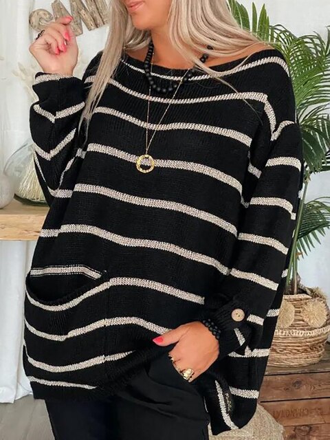 Dam Oversized Randig Tröja
