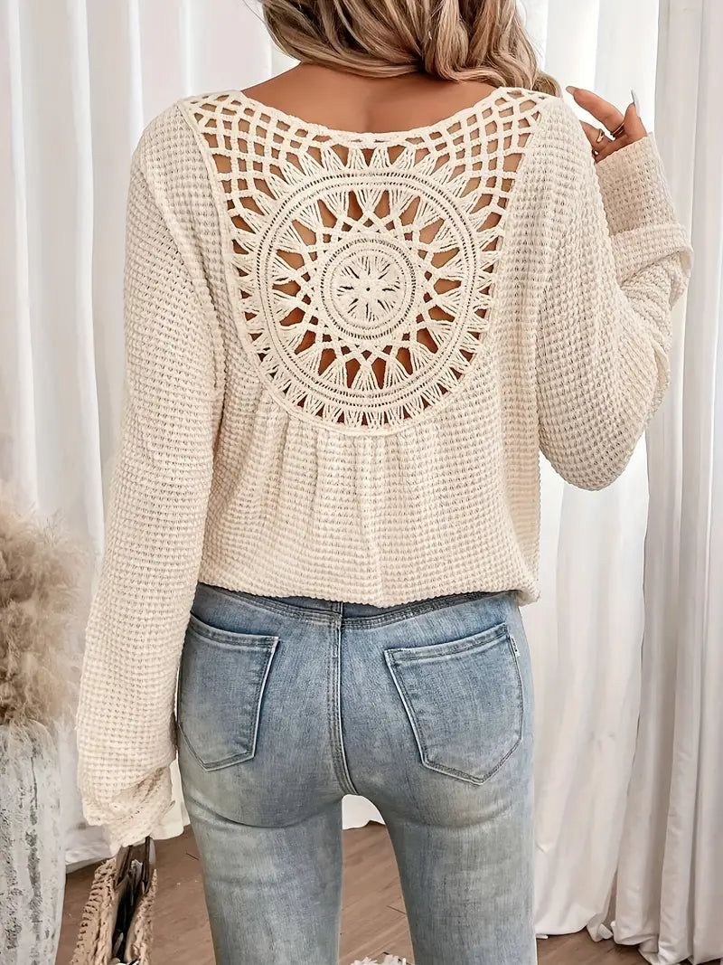 Damtröja | Casual | Virka | Boho Blus | Långärmade toppar för kvinnor