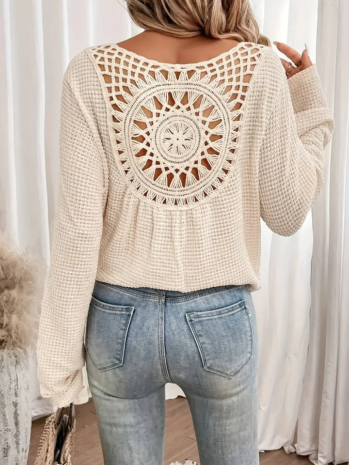 Damtröja | Casual | Virka | Boho Blus | Långärmade toppar för kvinnor