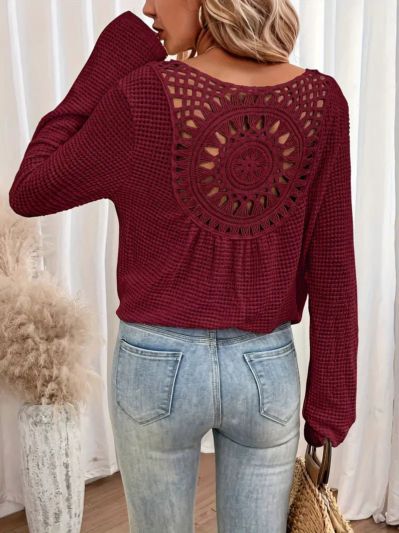 Damtröja | Casual | Virka | Boho Blus | Långärmade toppar för kvinnor