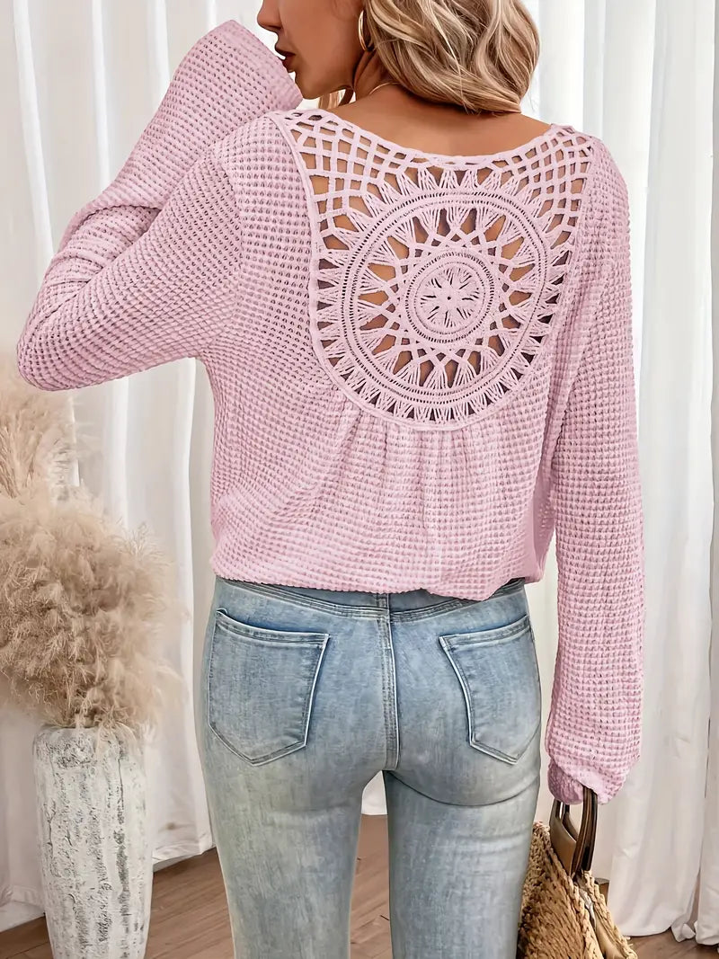 Damtröja | Casual | Virka | Boho Blus | Långärmade toppar för kvinnor