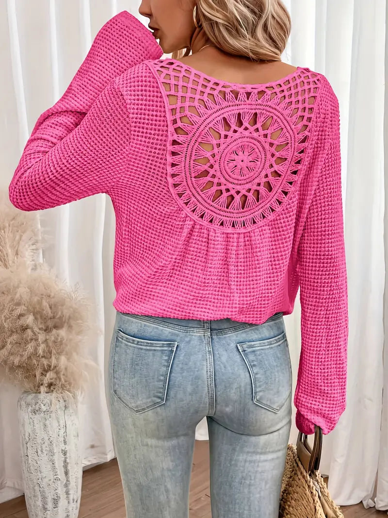 Damtröja | Casual | Virka | Boho Blus | Långärmade toppar för kvinnor
