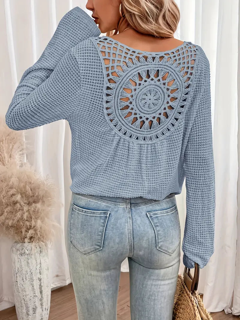 Damtröja | Casual | Virka | Boho Blus | Långärmade toppar för kvinnor