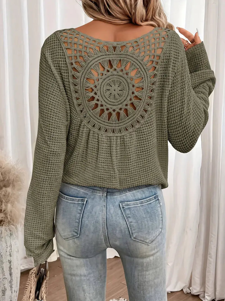 Damtröja | Casual | Virka | Boho Blus | Långärmade toppar för kvinnor