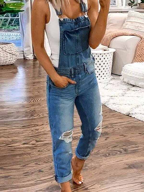 Denim Overalls - Rippade - Ärmlösa - Denim Dungarees - Jumpsuit Denim Dam