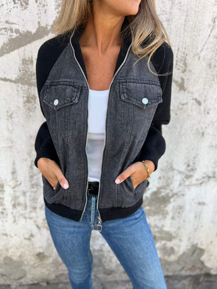 Denim Sherpa-jacka - Casual - Zip-Up - Denim Fleece Jacket - Damjacka