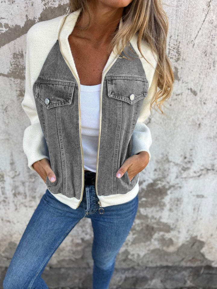 Denim Sherpa-jacka - Casual - Zip-Up - Denim Fleece Jacket - Damjacka