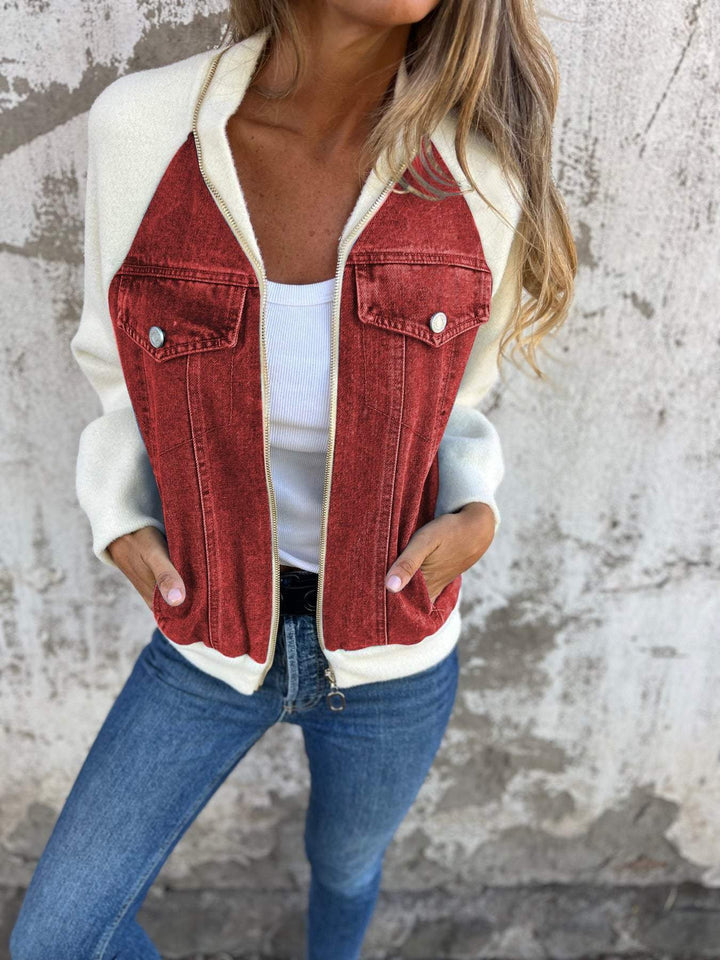 Denim Sherpa-jacka - Casual - Zip-Up - Denim Fleece Jacket - Damjacka