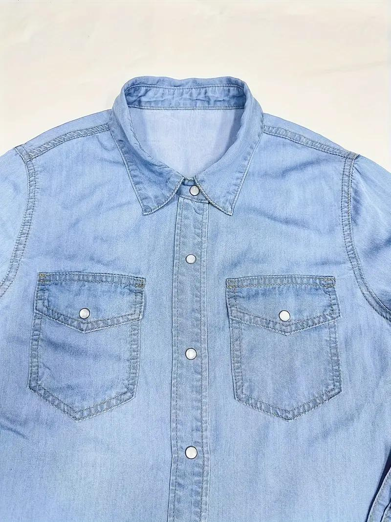 Denimblus - knäppning - långärmad - damskjorta - lös passform