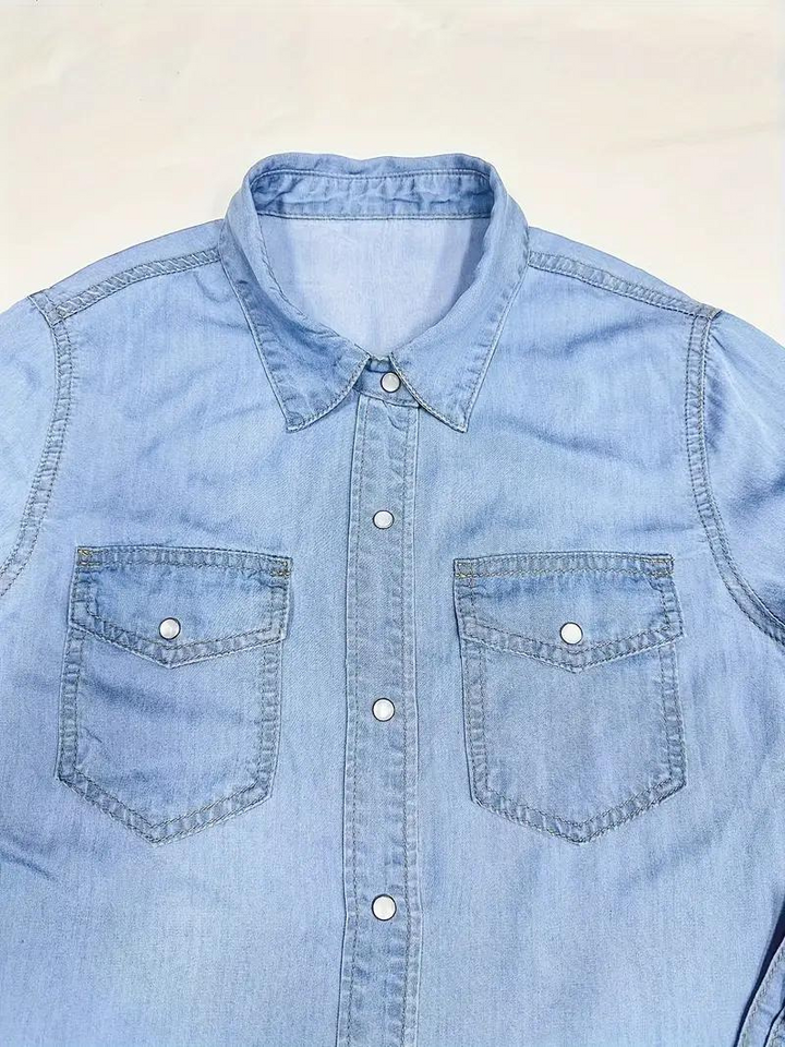 Denimblus - knäppning - långärmad - damskjorta - lös passform
