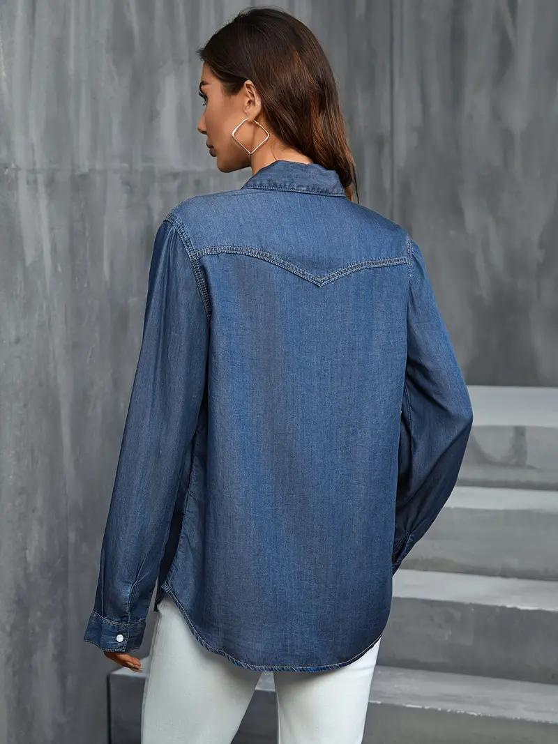 Denimblus - knäppning - långärmad - damskjorta - lös passform