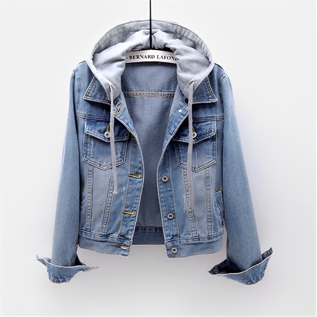 Denimjacka - Denimjacka med Avtagbar Huva i Klassisk Blå färg för Dam