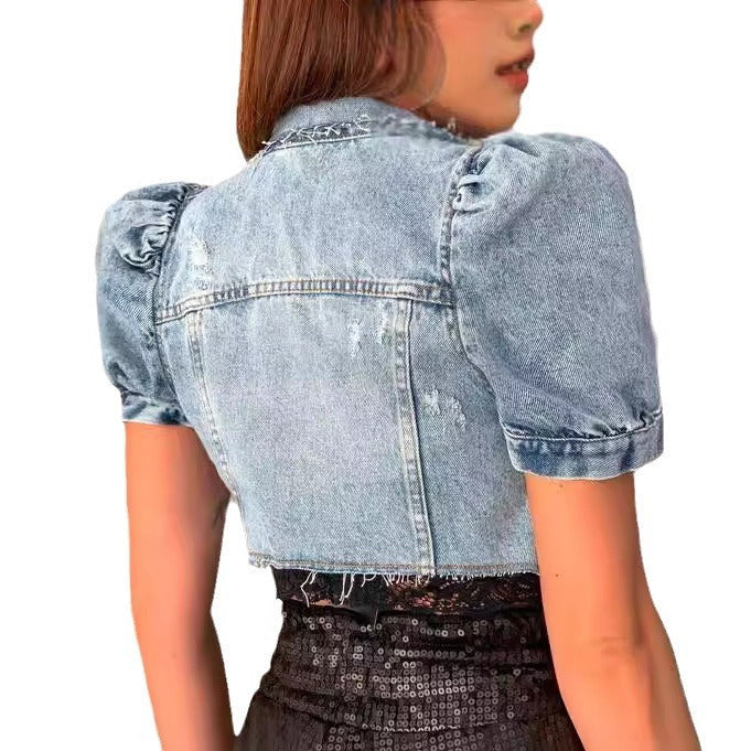Denimjacka | Puffärm | Croppad | Kortärmad Jacka | Damjacka