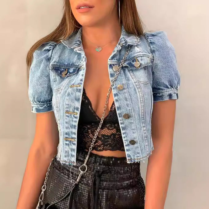 Denimjacka | Puffärm | Croppad | Kortärmad Jacka | Damjacka