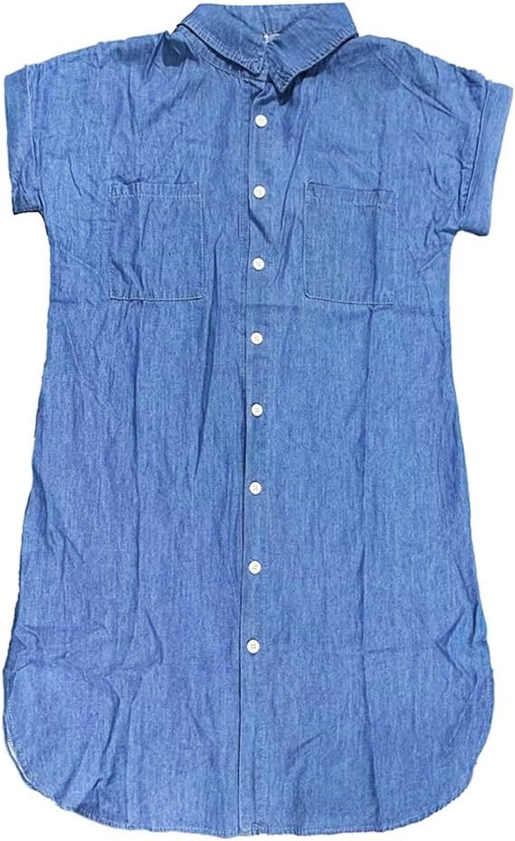 Denimklänning - Kortärmad - Lös passform - Skjortklänning - Knappklänning