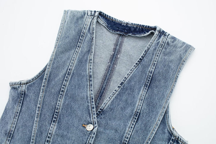 Denimväst | Ärmlös | Knappslå | Cropped Denimväst | Damväst