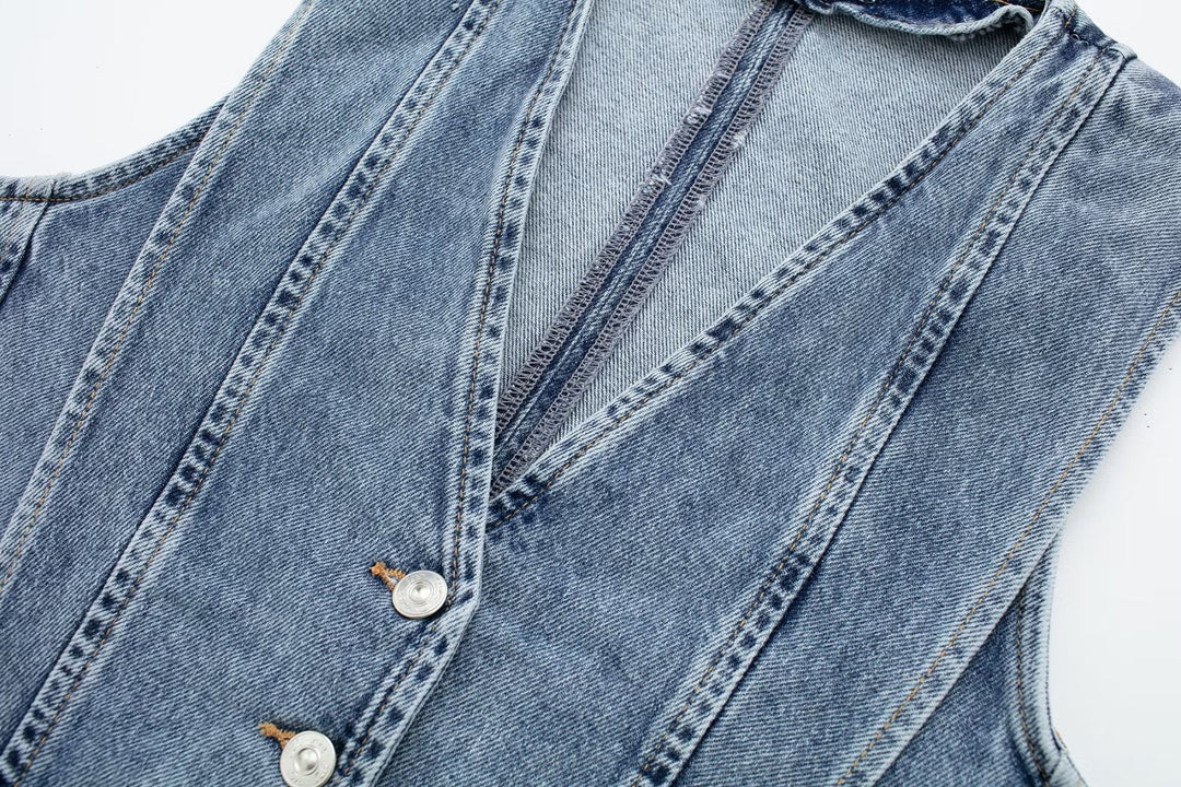 Denimväst | Ärmlös | Knappslå | Cropped Denimväst | Damväst