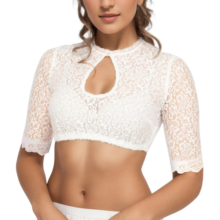 Dirndl Blus | Vit | Spets | Dirndl Topp | Oktoberfest Damkläder