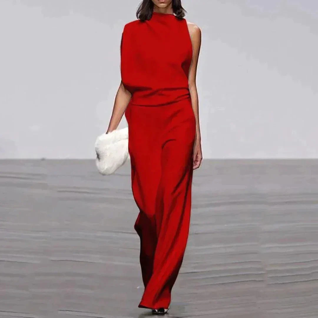 Elegant Jumpsuit – dammodell med hög hals, ärmlös och vida ben