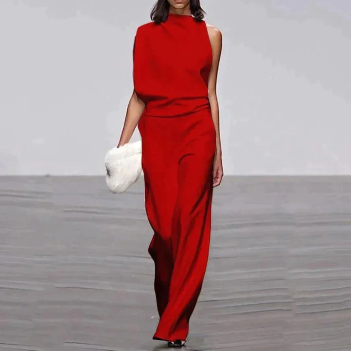 Elegant Jumpsuit – dammodell med hög hals, ärmlös och vida ben